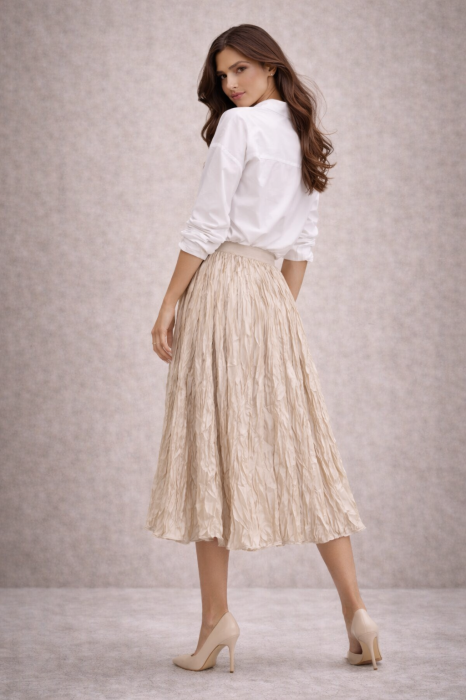 Fusta midi bej creponata [4]