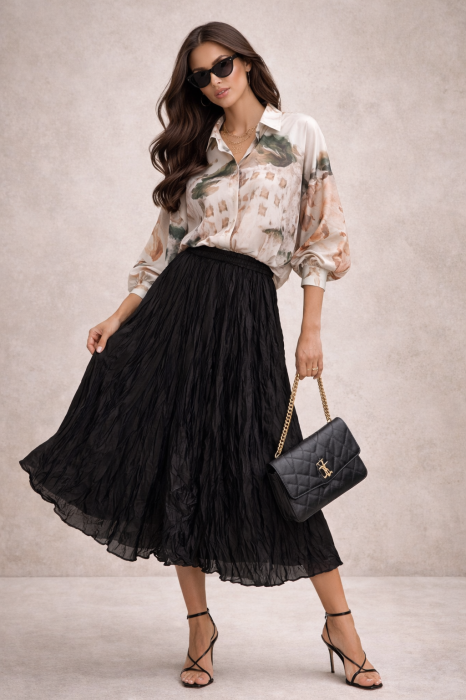 Fusta midi neagra creponata [3]