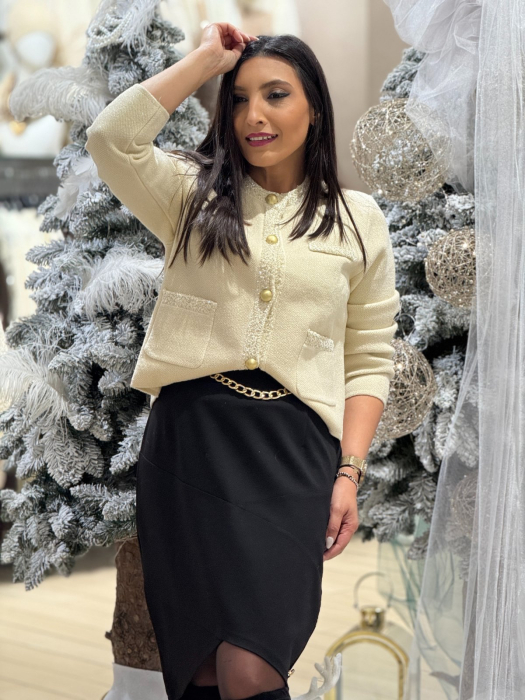 Fusta neagra scurta asimetrica cu lant decorativ in talie [5]