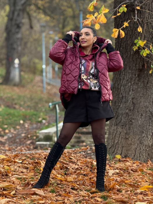 Geaca dama bordo cu manseta si capse pe lateral [6]