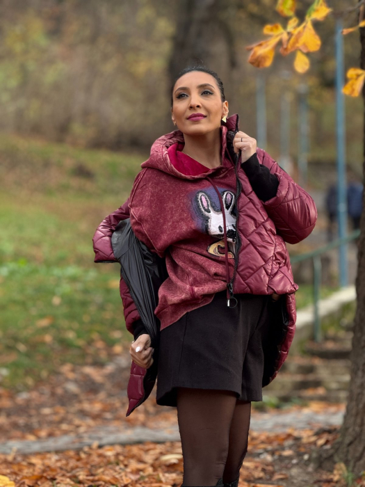 Geaca dama bordo cu manseta si capse pe lateral [5]