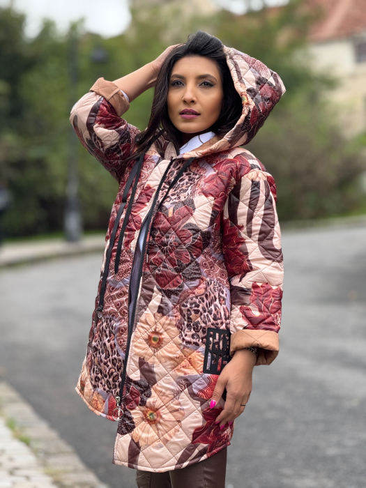 Geaca dama lunga bej cu imprimeu floral [3]