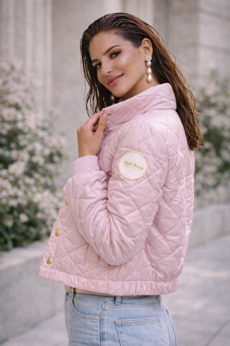Geaca dama roz matlasata cu manseta la maneca si elastic in talie [3]