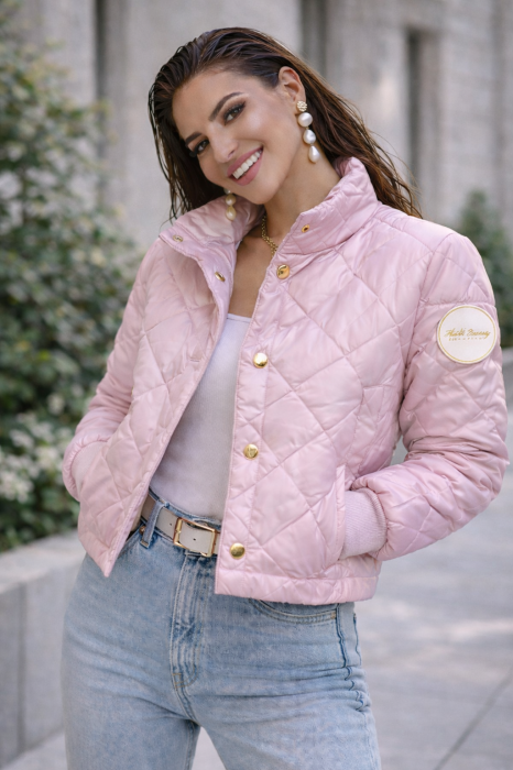 Geaca dama roz matlasata cu manseta la maneca si elastic in talie [2]