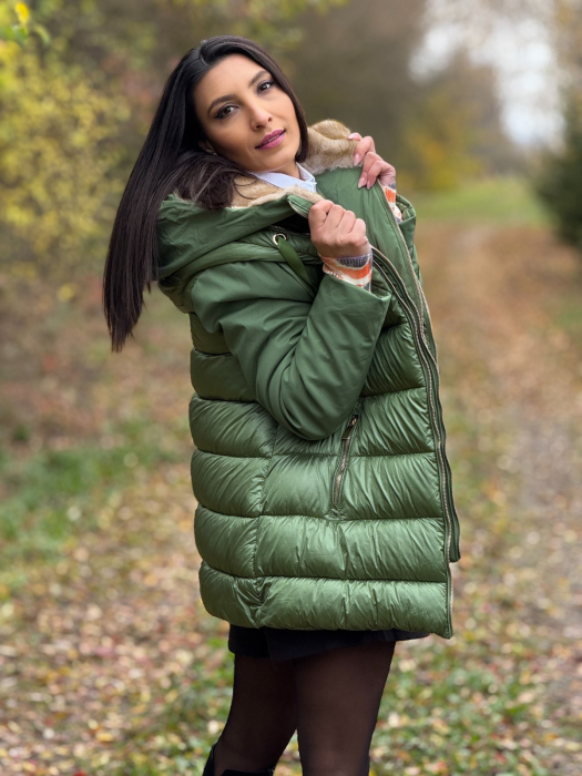 Geaca dama scurta verde cu blanita la gluga [6]