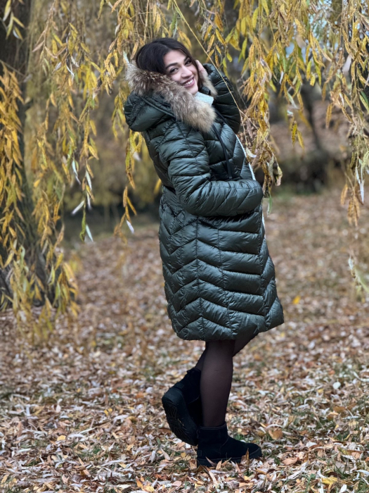 Geaca dama verde kaki cu blanita naturala [4]