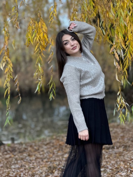 Jacheta dama bej cu paiete transparente [4]