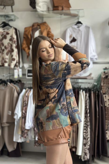 Jacheta dama bleumarin din catifea cu imprimeu abstract [4]