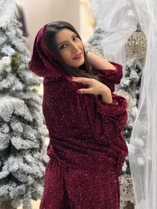 Jacheta dama bordo cu gluga si fermoar [4]