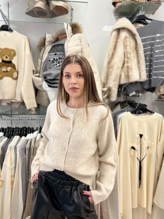 Jacheta dama crem cu paiete transparente [2]