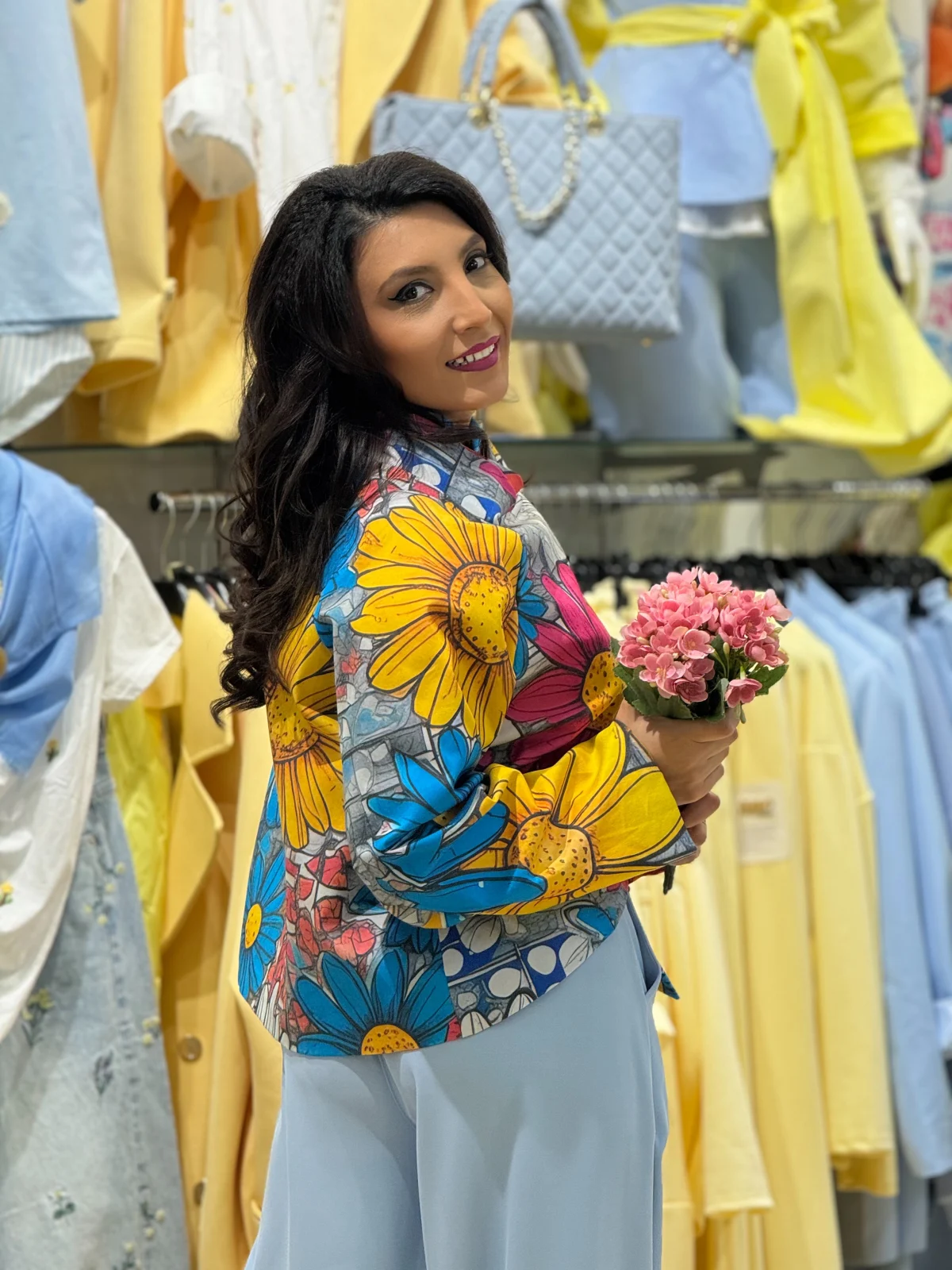 Jacheta dama cu print floral contrastant [2]