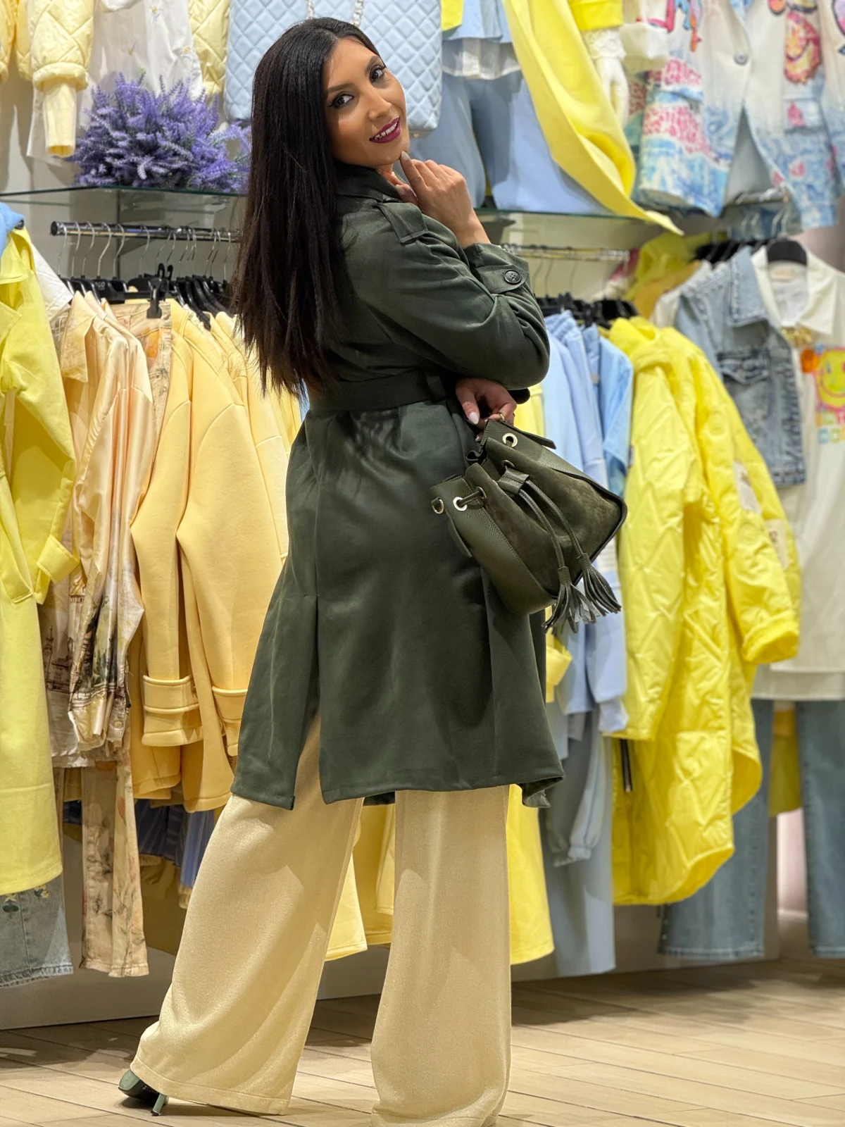 Jacheta dama eleganta kaki din piele intoarsa [4]