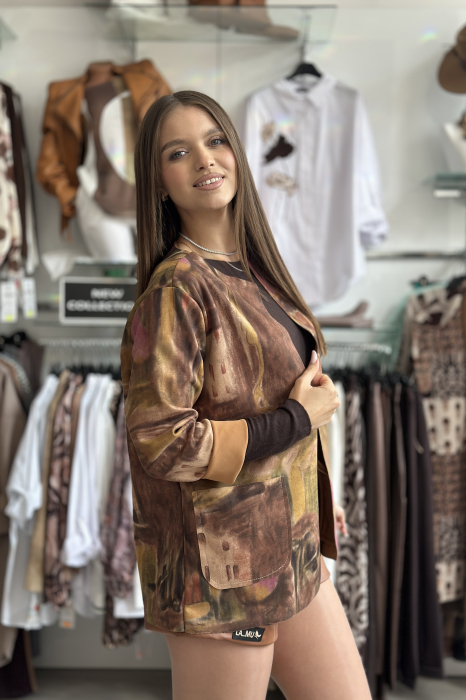 Jacheta dama maro din catifea cu imprimeu abstract [3]