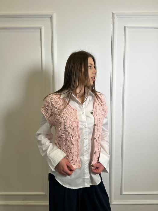 Jacheta dama roz tricotata [3]