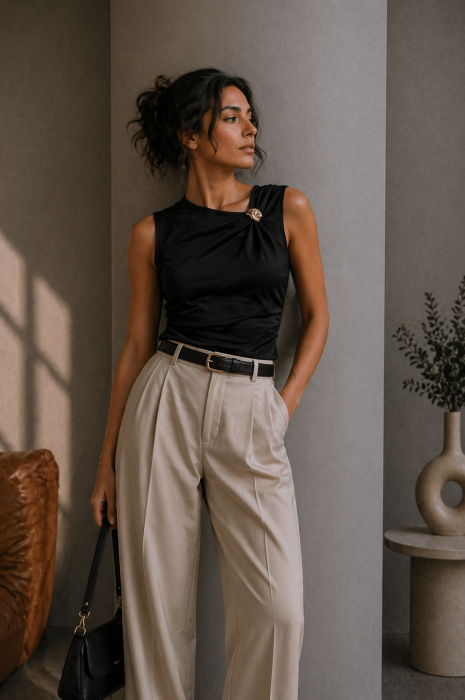 Maieu dama negru cu detaliu auriu minimalist [2]