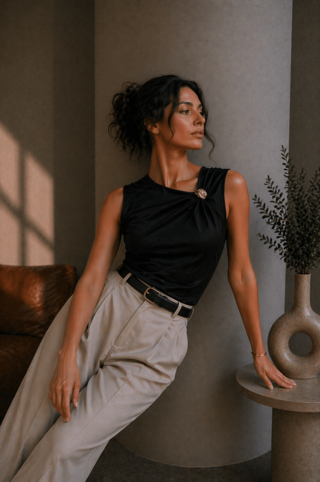 Maieu dama negru cu detaliu auriu minimalist [4]