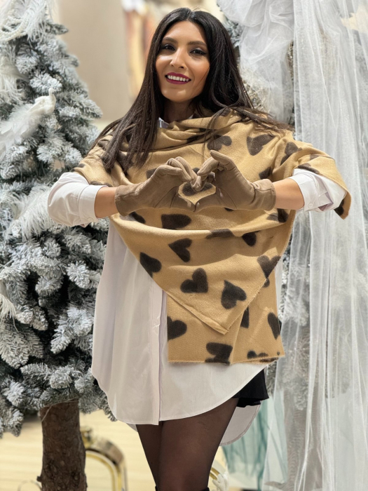 Manusi dama bej din catifea cu inserții tactile [2]