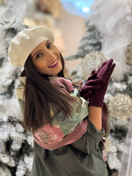 Manusi dama bordo din catifea cu insertii tactile [5]