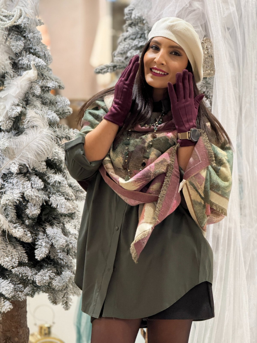 Manusi dama bordo din catifea cu insertii tactile [2]