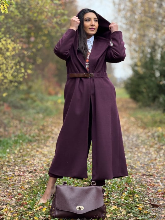 Palton dama bordo cu gluga