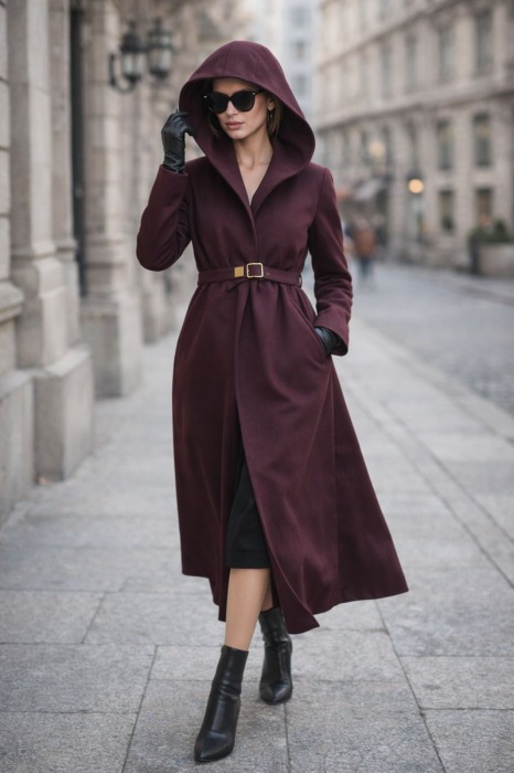 Palton dama bordo cu gloga [3]