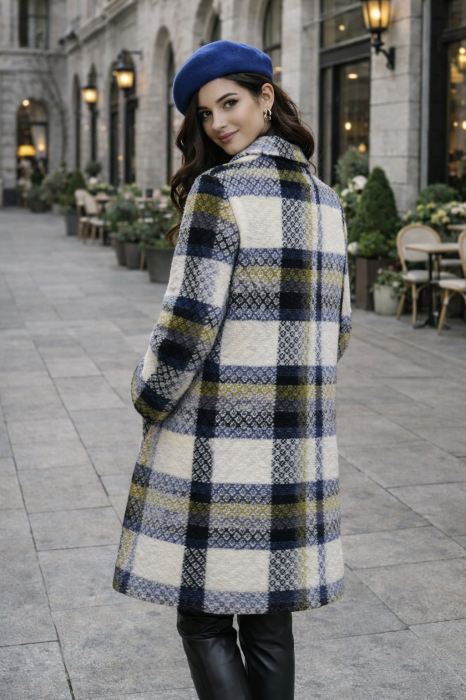 Palton dama elegant in carouri, cu nasturi si buzunare laterale [3]