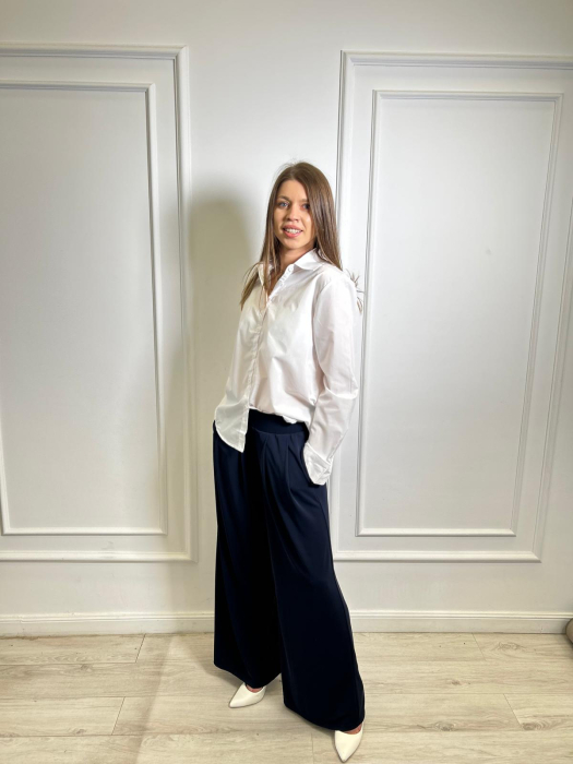 Pantalon dama bleumarin cu pliuri in fata [3]