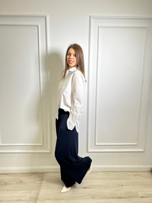 Pantalon dama bleumarin cu pliuri in fata [2]