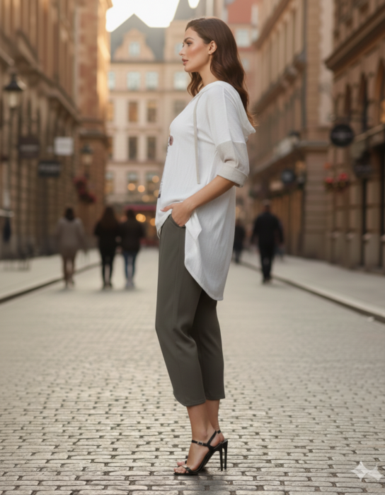 Pantalon dama kaki cu buzunare si cusatura pe picior [3]