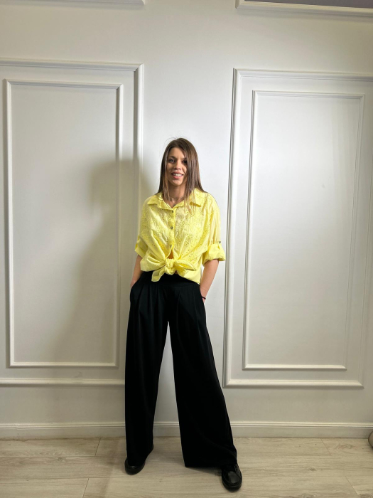 Pantalon dama negru cu pliuri in fata [2]