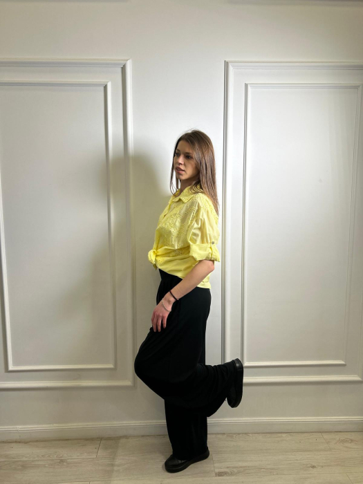 Pantalon dama negru cu pliuri in fata [4]