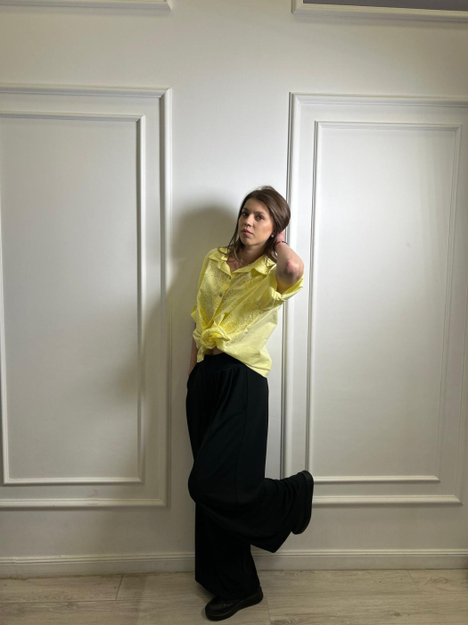 Pantalon dama negru cu pliuri in fata [3]