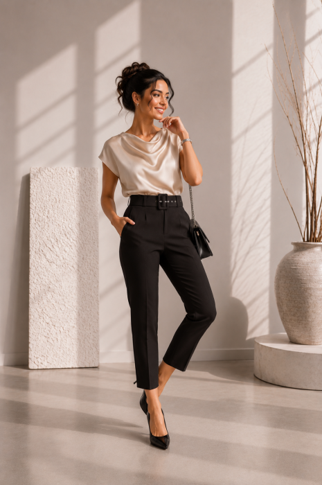 Pantalon dama negru tip creion cu talie inalta [2]