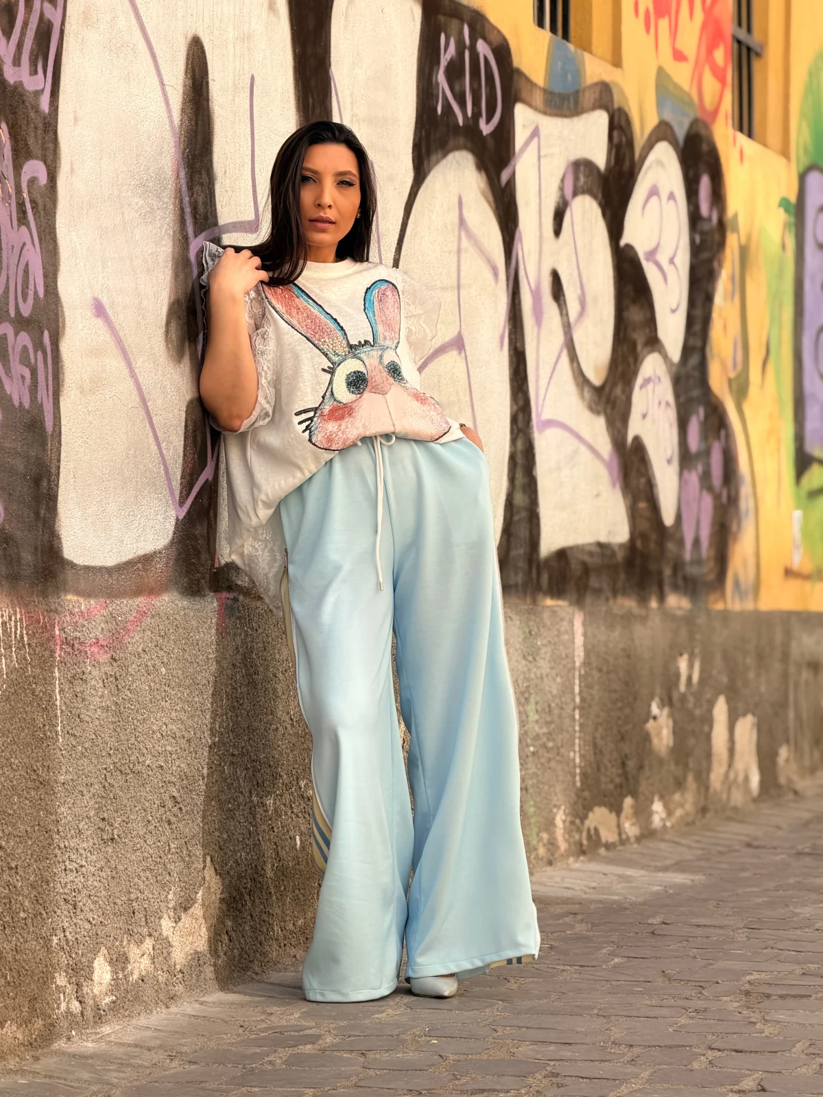 Pantaloni bleo cu fermoar pe lateral [3]