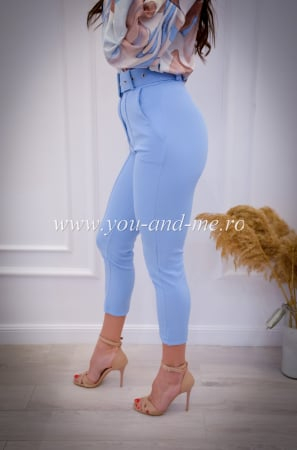 Pantaloni bleo eleganti cu curea in talie