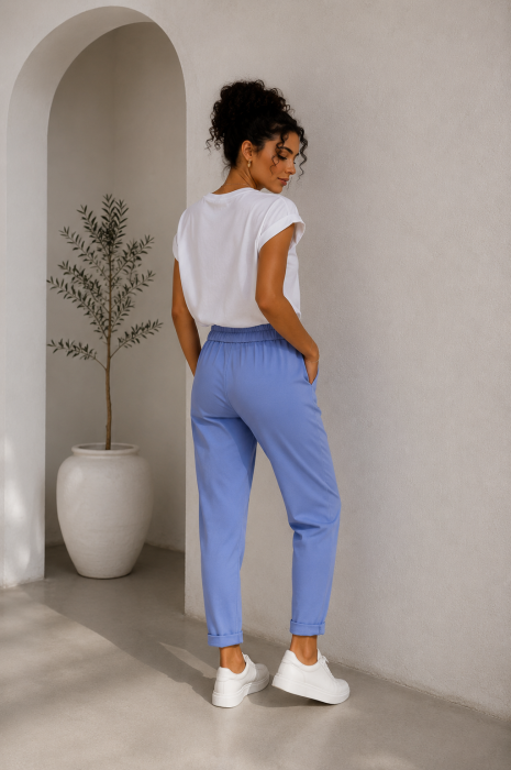 Pantaloni conici mov cu cordon in talie [4]