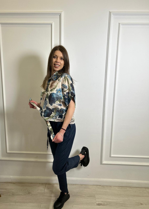 Pantaloni dama albastri cu elastic si snur in talie [4]