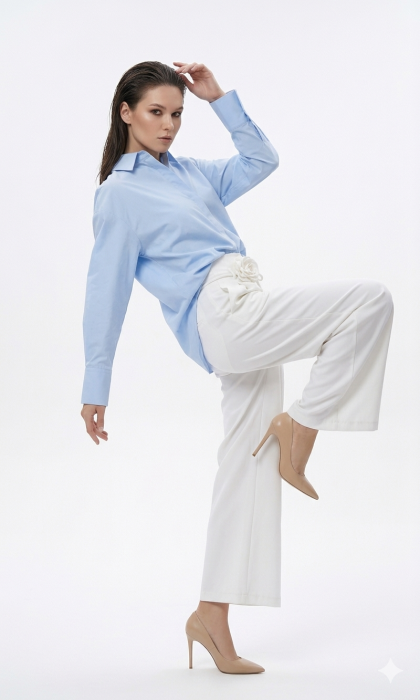 Pantaloni dama albi cu brosa detasabila [2]