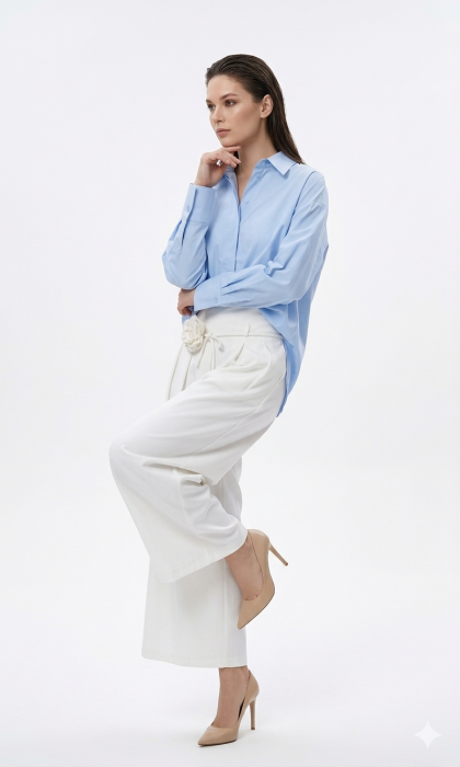 Pantaloni dama albi cu brosa detasabila [4]