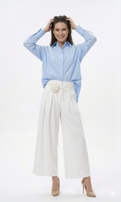 Pantaloni dama albi cu brosa detasabila [3]