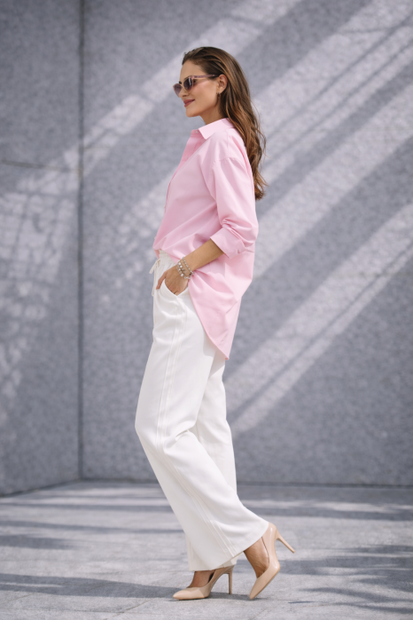 Pantaloni dama albi drepti cu elastic si snur in talie - Pretty Women [3]