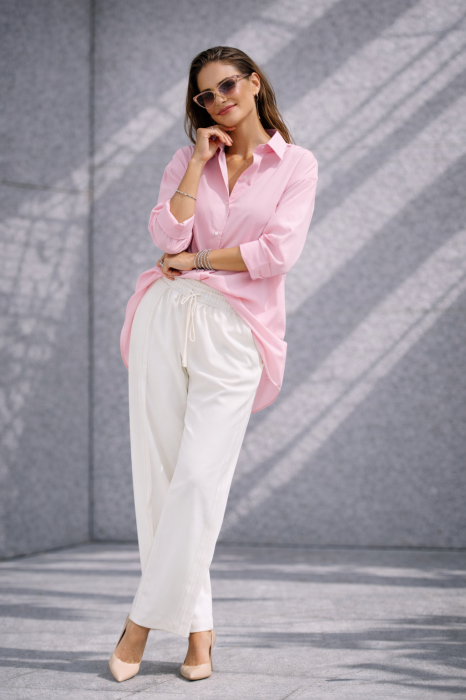 Pantaloni dama albi drepti cu elastic si snur in talie - Pretty Women [2]