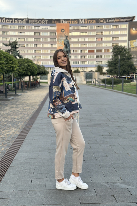 Pantaloni dama bej cu snur in talie [3]