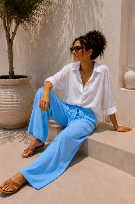 Pantaloni dama bleu din vascoza [3]