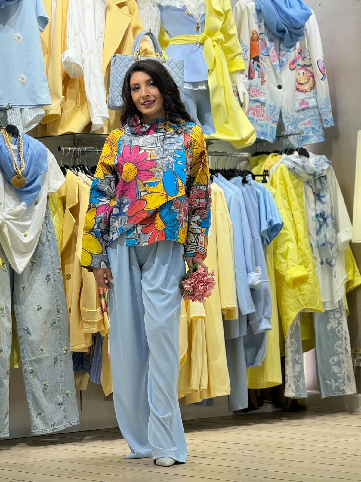 Pantaloni dama bleu eleganti drepti cu curea in talie [3]