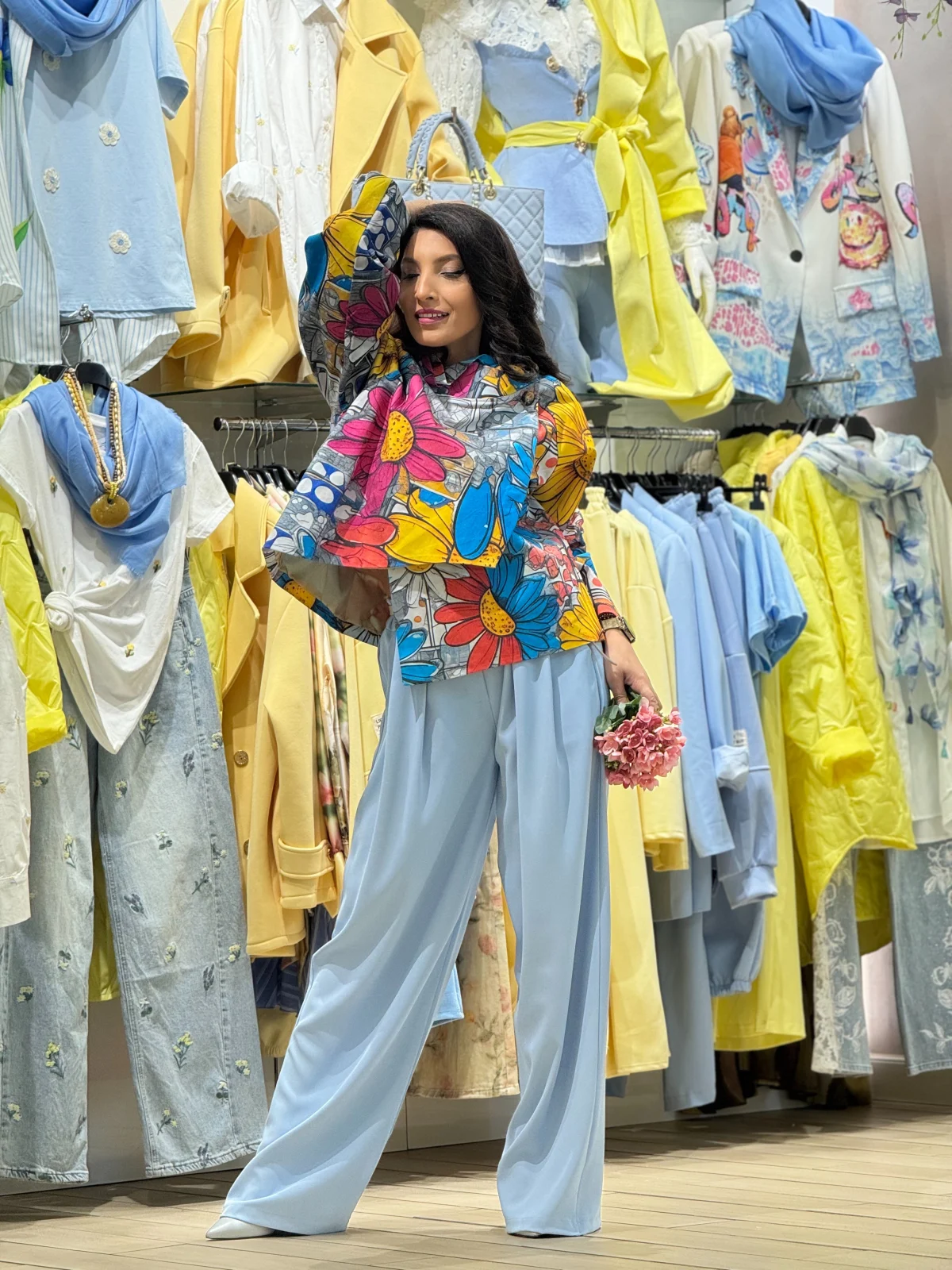 Pantaloni dama bleu eleganti drepti cu curea in talie [2]