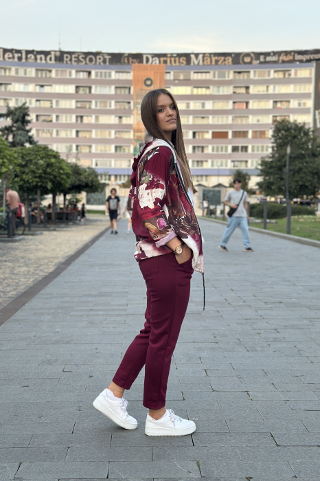 Pantaloni dama bordo cu snur in talie [3]