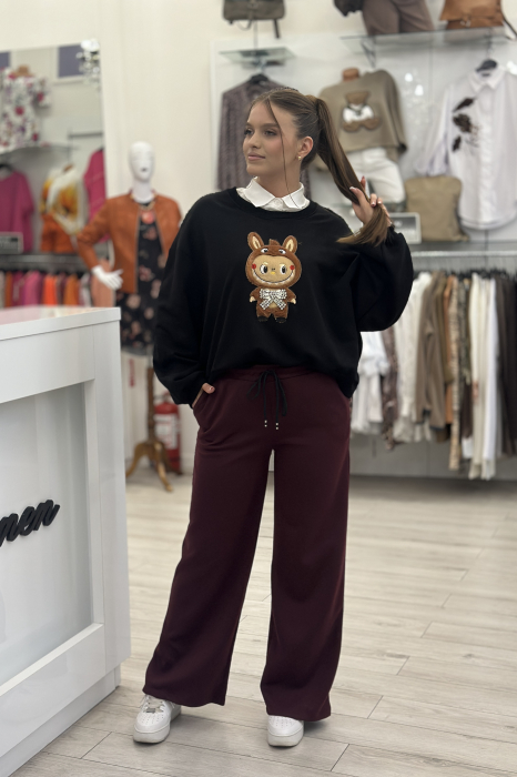 Pantaloni dama bordo cu snur negru si elastic in talie
