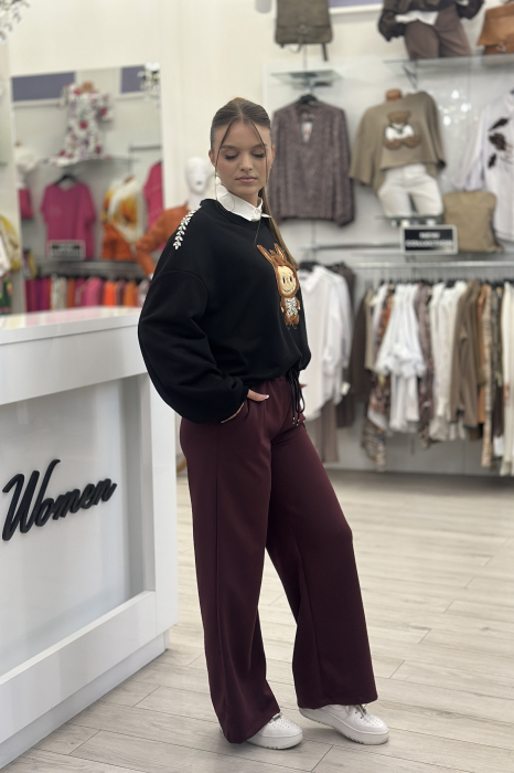 Pantaloni dama bordo cu snur negru si elastic in talie [3]
