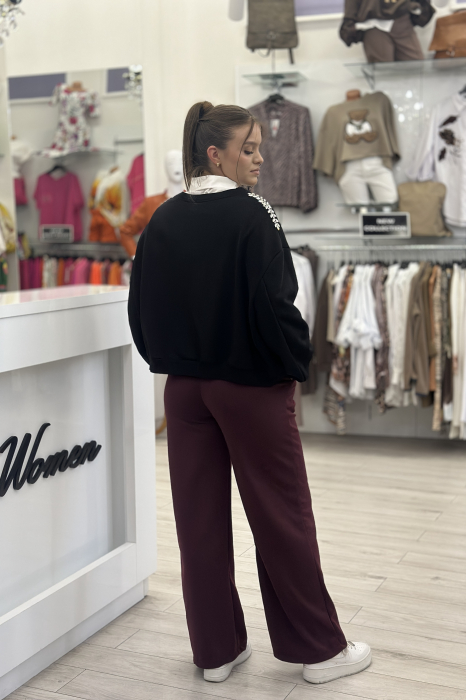 Pantaloni dama bordo cu snur negru si elastic in talie [4]